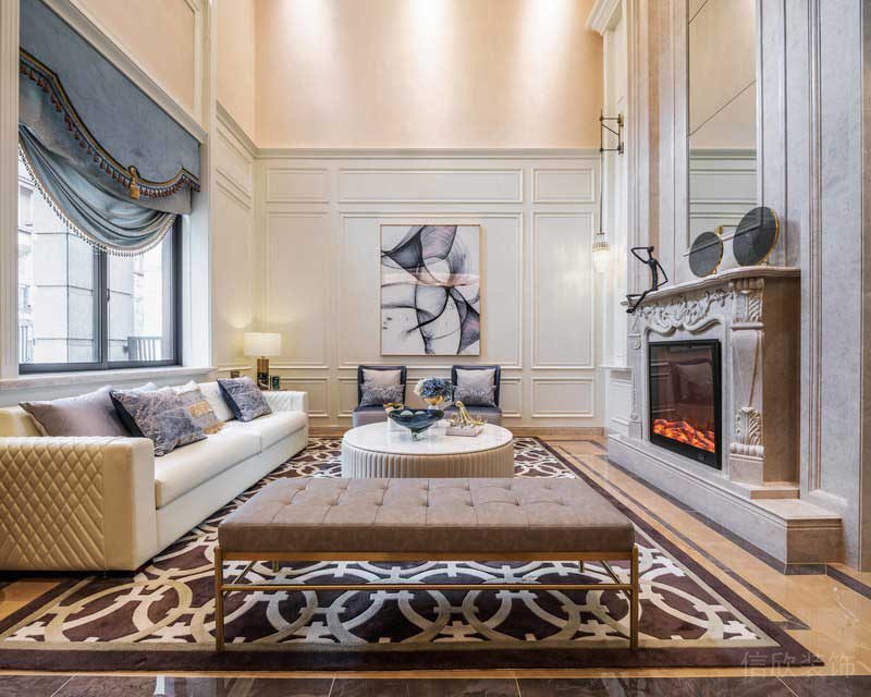 法式古典風(fēng)意式古典洛可可繁雜設(shè)計休息皮革沙發(fā)學(xué)區(qū)房裝修