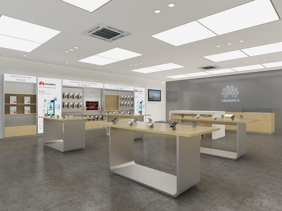 深圳福田COCO Park現(xiàn)代風(fēng)格華為專賣店裝修設(shè)計(jì)中島展柜