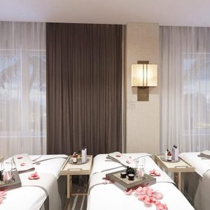 龍崗區(qū)美容院店裝修設計咖啡色窗簾 300×300