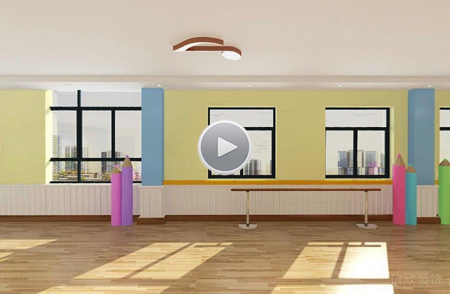 深圳福田梅林舞蹈培訓(xùn)室裝修設(shè)計白色墻裙 1