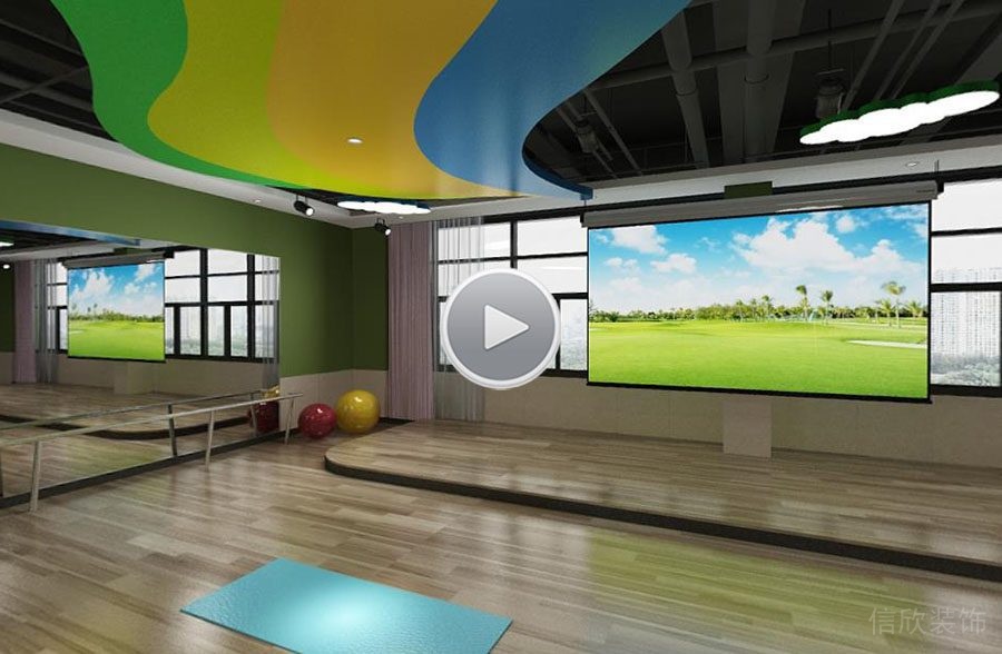 深圳福田區(qū)舞蹈中心裝修設(shè)計曲線天花 1