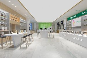 深圳龍崗區(qū)華潤萬象匯現(xiàn)代風(fēng)格oppo專賣店裝修設(shè)計(jì)—軟膜天花吊頂