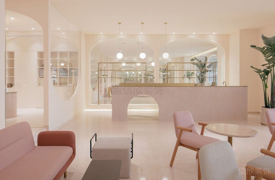 深圳龍華美容院裝修設計 休息區(qū)水吧臺