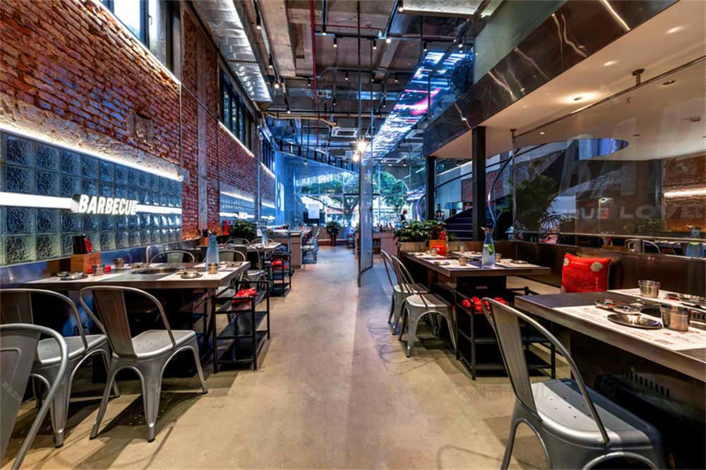 工業(yè)風(fēng)烤肉店餐飲裝修設(shè)計實景案例地面鋪設(shè) 工業(yè)風(fēng)烤肉店餐飲裝修設(shè)計實景案例地面鋪設(shè)