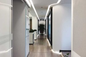 辦公室過道弧線天花創(chuàng)意led燈帶設(shè)計(jì)引導(dǎo)式木質(zhì)過道創(chuàng)意設(shè)計(jì)地臺(tái)創(chuàng)意辦公室玻璃