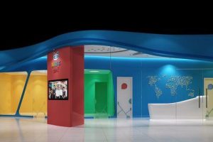 兒童木機(jī)器人裝修培訓(xùn)機(jī)構(gòu)白色墻柱創(chuàng)意設(shè)計(jì)玻璃平推門店鋪裝修效果圖