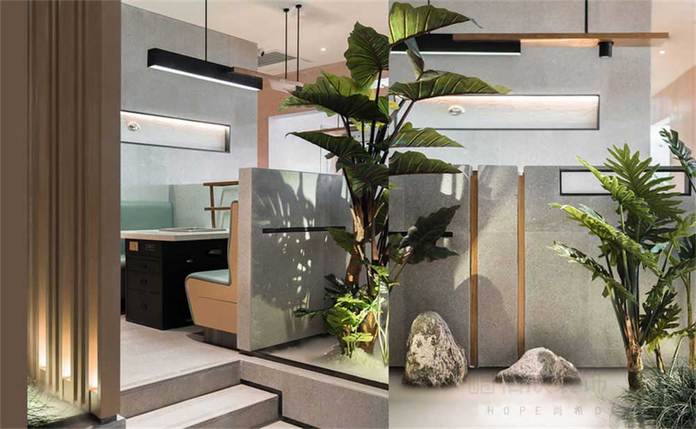 深圳南山現(xiàn)代簡約風(fēng)格火鍋店裝修設(shè)計(jì)綠植景觀