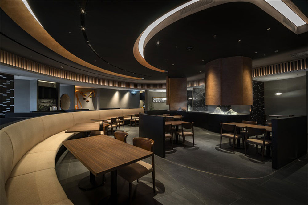 深圳鹽田新中式風格川菜館裝修設計卡座用餐區(qū)