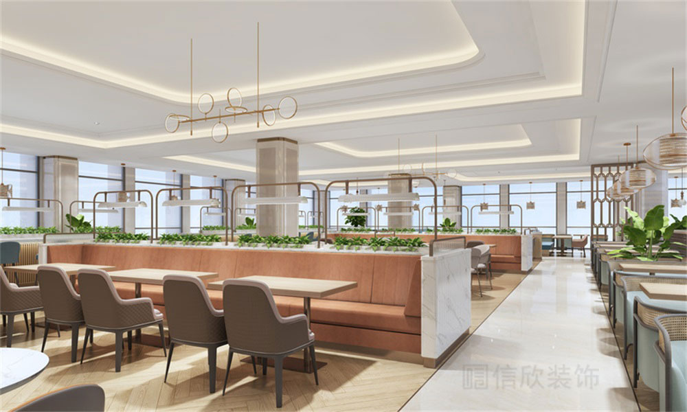 深圳龍華公司輕奢風員工餐廳裝修設(shè)計卡座 深圳龍華公司輕奢風員工餐廳裝修設(shè)計卡座