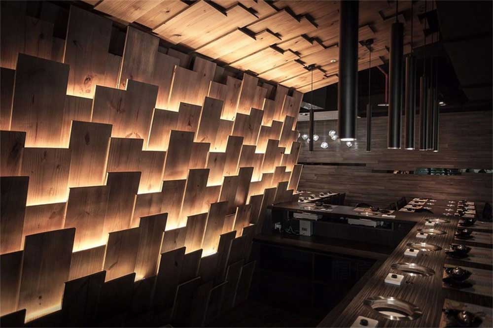 深圳鹽田現(xiàn)代簡(jiǎn)約風(fēng)格火鍋店裝修設(shè)計(jì)木飾面造型背景墻 深圳鹽田現(xiàn)代簡(jiǎn)約風(fēng)格火鍋店裝修設(shè)計(jì)木飾面造型背景墻