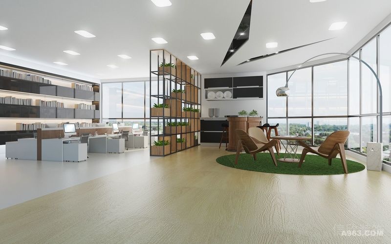 墻體金屬隔斷天花內嵌式led燈直線草坪休息區(qū)洽談市員工開發(fā)區(qū)域休息設計