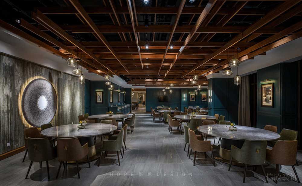 火鍋店天花鏤空直接創(chuàng)意設(shè)計輕奢風大理石家居軟裝餐廳效果