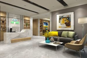 大理石前臺(tái)區(qū)茶幾休息區(qū)天花貼頂燈裝修大堂培訓(xùn)機(jī)構(gòu)藝術(shù)中心