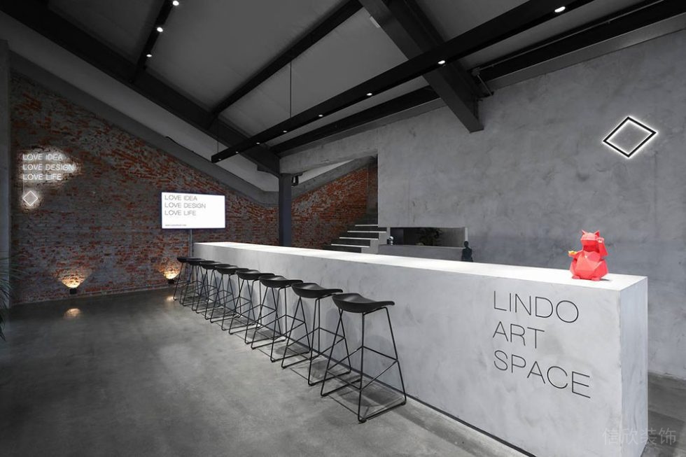 工業(yè)風(fēng)商務(wù)辦公室吧臺(tái)休閑廳裝修圖