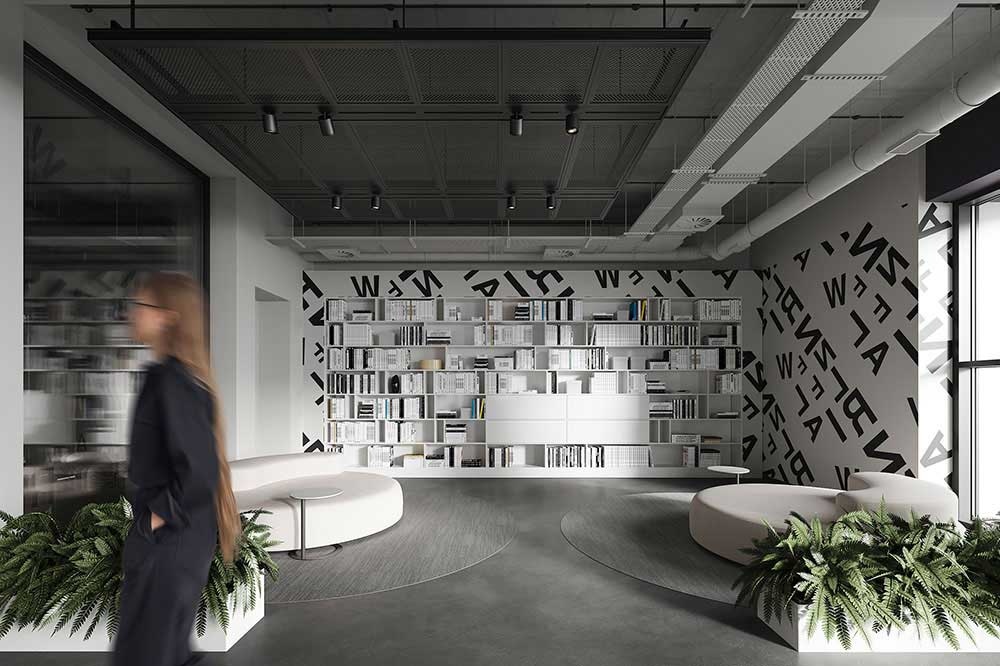 簡(jiǎn)約工業(yè)風(fēng)辦公空間案例過(guò)廊休息區(qū)設(shè)計(jì)裝修圖