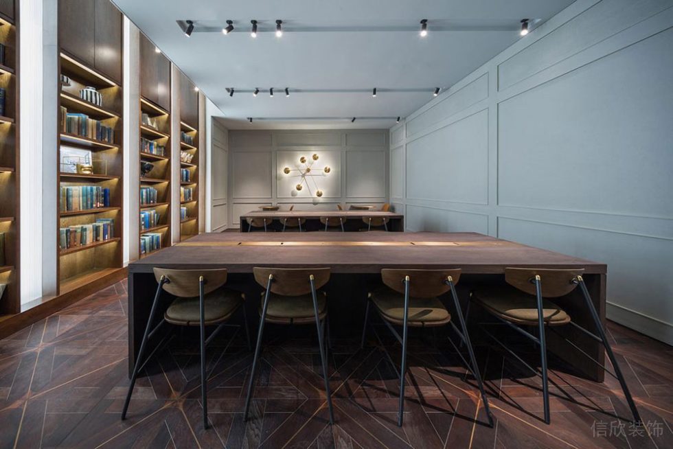 簡約美式風格商務(wù)辦公空間休閑閱覽室設(shè)計裝修圖
