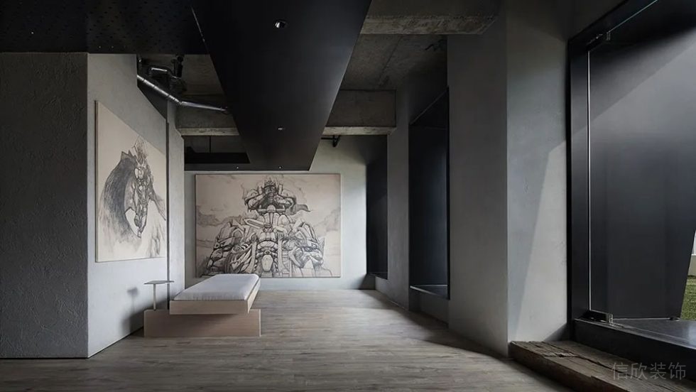 現(xiàn)代工業(yè)風(fēng)辦公空間過廊休息區(qū)設(shè)計裝修圖