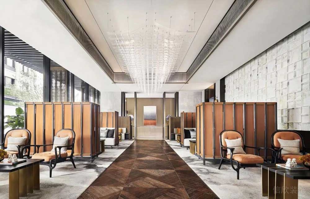 新中式辦公空間商務(wù)洽談接待大廳裝修圖