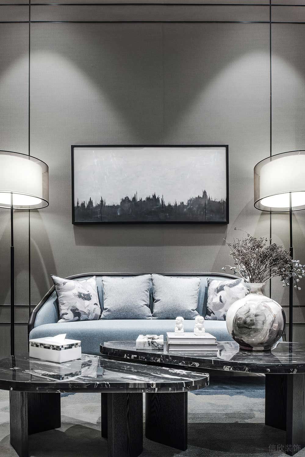 新中式風(fēng)格商務(wù)辦公室接待區(qū)裝修圖