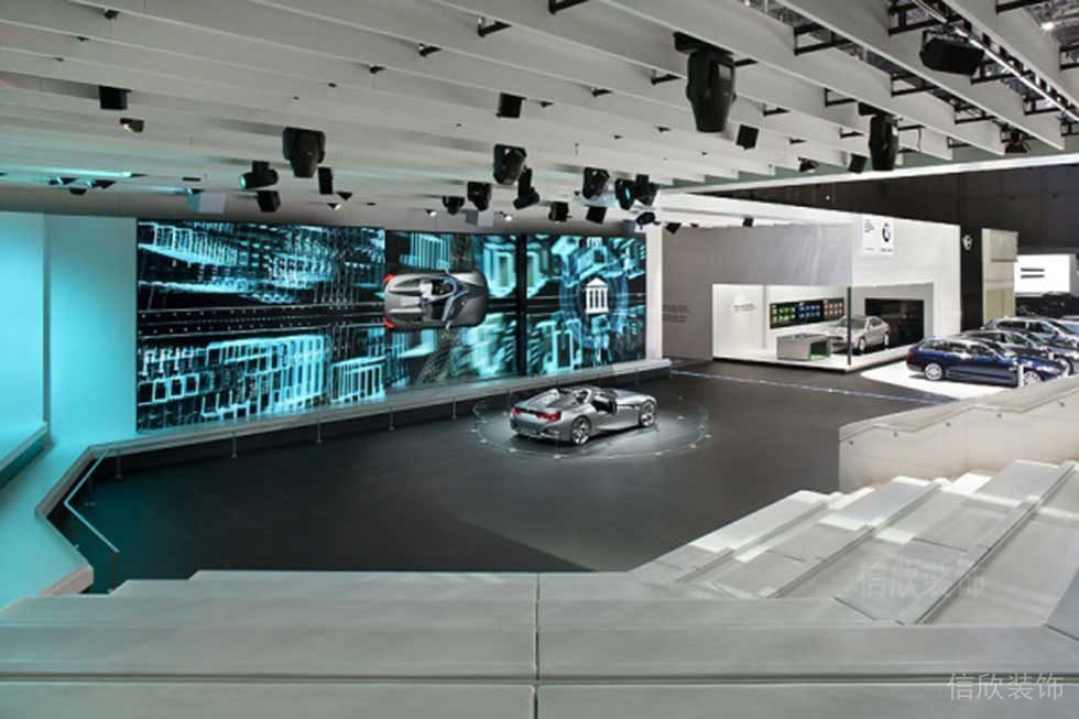 未來(lái)科技感顯示屏?xí)?chǎng)裝修階梯車展效果圖燈光燈飾效果圖