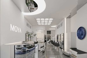 發(fā)型設(shè)計(jì)發(fā)廊鏡面裝修大理石過道環(huán)形燈飾天花效果圖店鋪裝橫