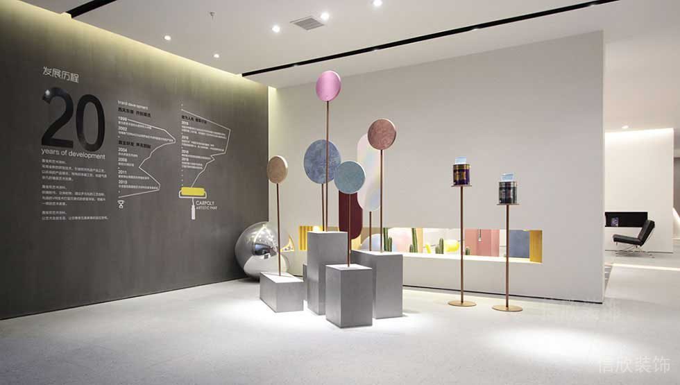 辦公室裝修效果圖品牌發(fā)展歷程形象版創(chuàng)意字體設(shè)計(jì)簡(jiǎn)約墻體鏤空隔斷效果