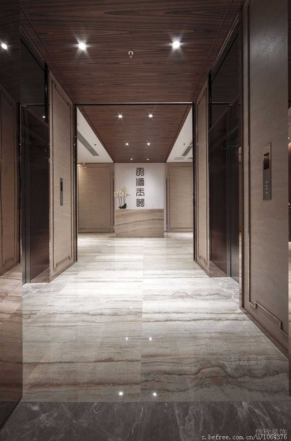 電梯等候區(qū)辦公室裝修效果圖木質(zhì)大理石白色地板裝修