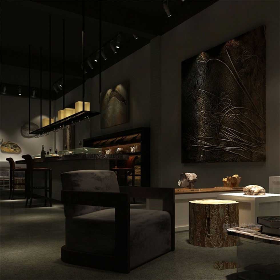 茶室中式原木茶臺(tái)效果圖