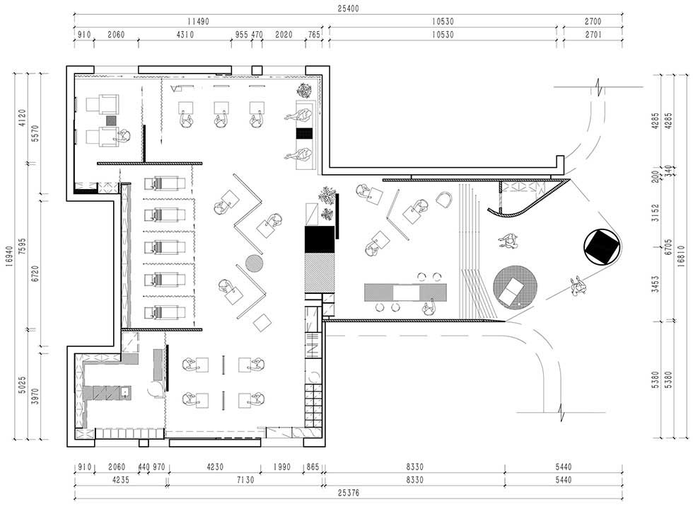 簡約的小理發(fā)店理發(fā)區(qū)裝修設計平面布置