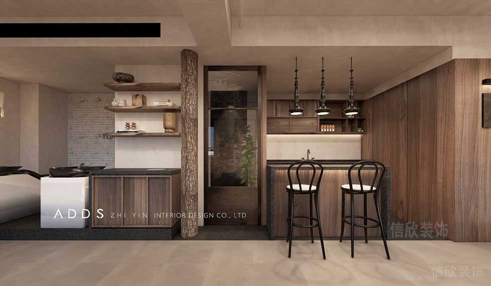 美容店休閑洗頭區(qū)胡桃木矮柜