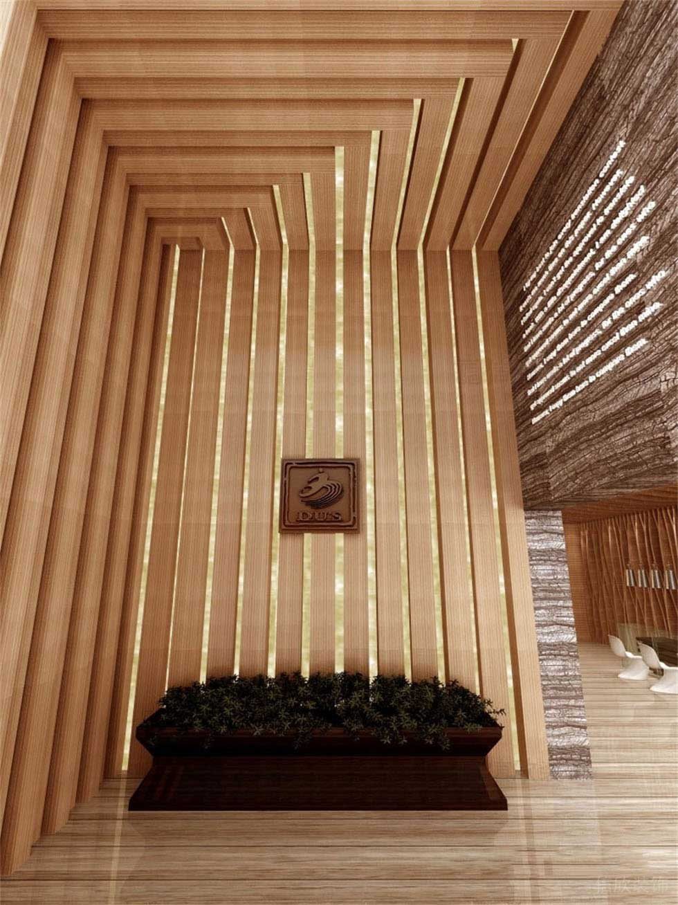 木質(zhì)環(huán)形金屬鏤空辦公室過(guò)道休息區(qū)