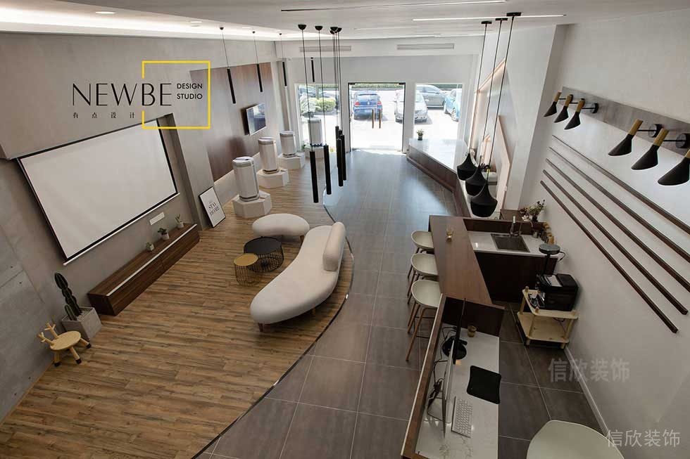 木質(zhì)弧形創(chuàng)意地板效果圖裝修前臺區(qū)茶水間接待處裝修