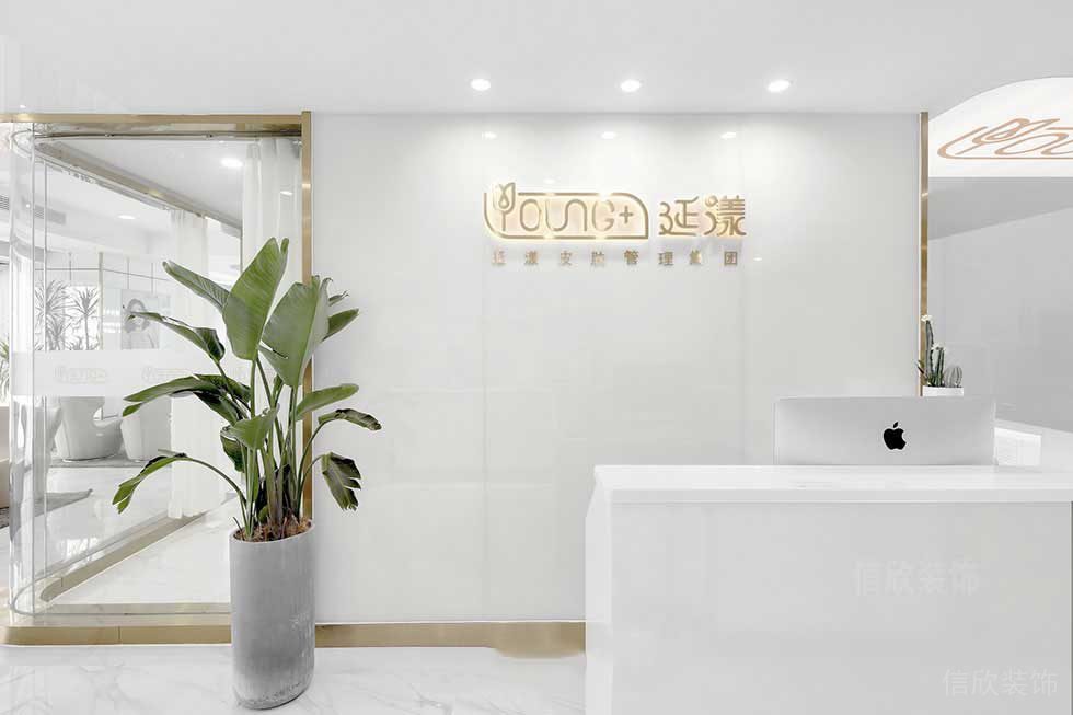 臉部管理美容工作室簡(jiǎn)約白色金屬前臺(tái)區(qū)辦公室效果圖