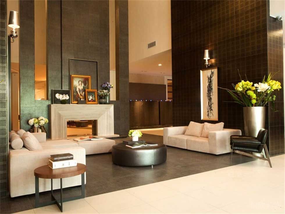 歐式古典大廳客廳休息區(qū)創(chuàng)意火爐設(shè)計全屋定制效果圖