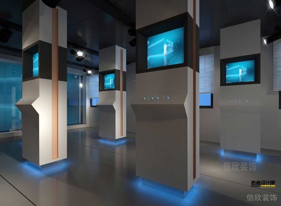 博物館展覽會(huì)場(chǎng)創(chuàng)意燈藍(lán)色設(shè)計(jì)顯示屏墻體信息展示宣傳效果設(shè)計(jì)