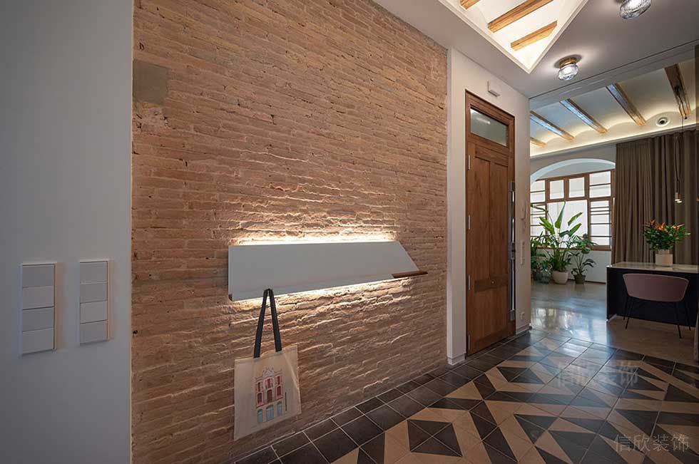 辦公室過道瓷磚地板復(fù)古紅磚裝修效果