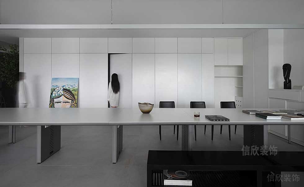 簡(jiǎn)約風(fēng)格辦公空間樣板資料陳列室大型工作臺(tái)裝修圖