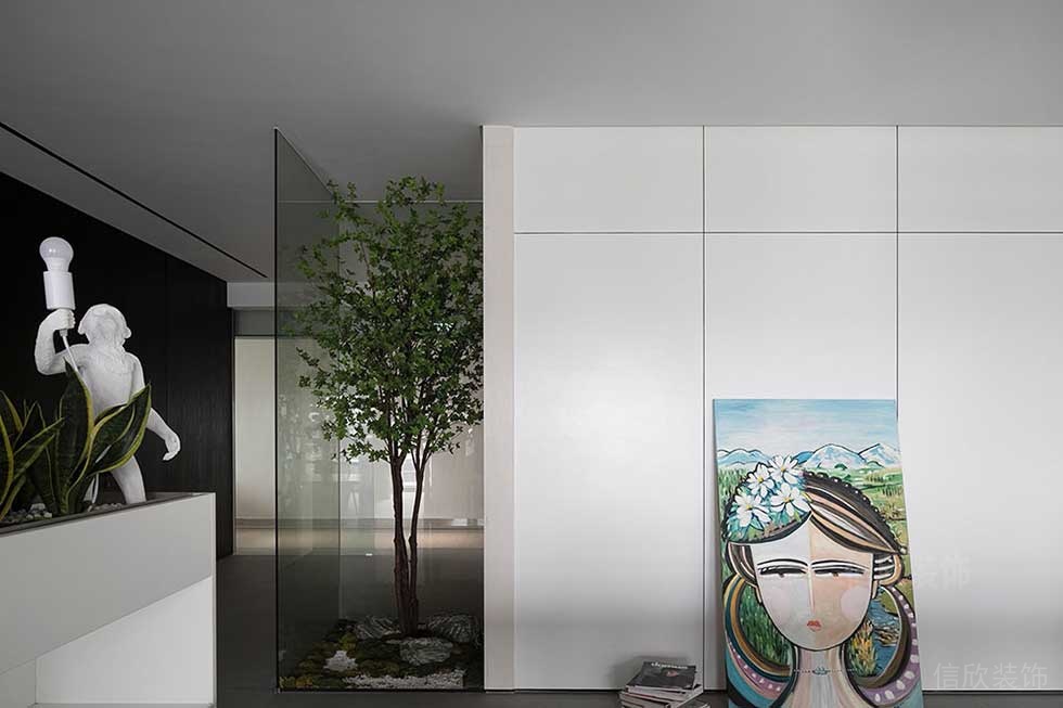 簡約風(fēng)格商務(wù)辦公室前廳過道藝術(shù)畫效果圖