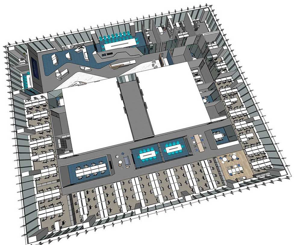 現(xiàn)代風(fēng)格辦公空間鳥瞰效果圖