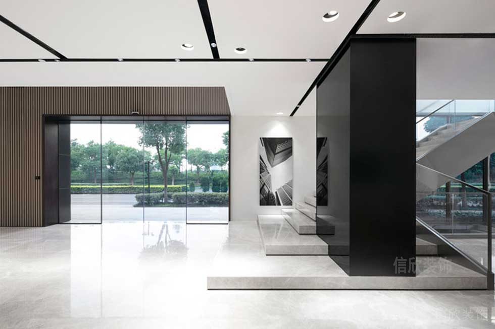 階梯式白花大理石大廳休息區(qū)等候開(kāi)放式區(qū)域辦公室大廳裝修