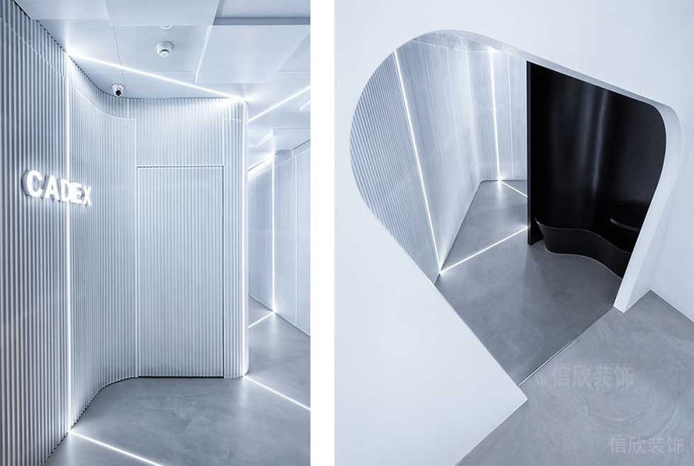 現(xiàn)代風(fēng)格企業(yè)辦公室藝術(shù)燈光走廊異形門洞裝修圖