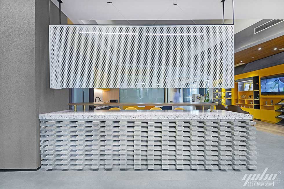 現(xiàn)代簡(jiǎn)約風(fēng)格辦公室休閑廳灰色輕質(zhì)磚藝術(shù)吧臺(tái)效果圖