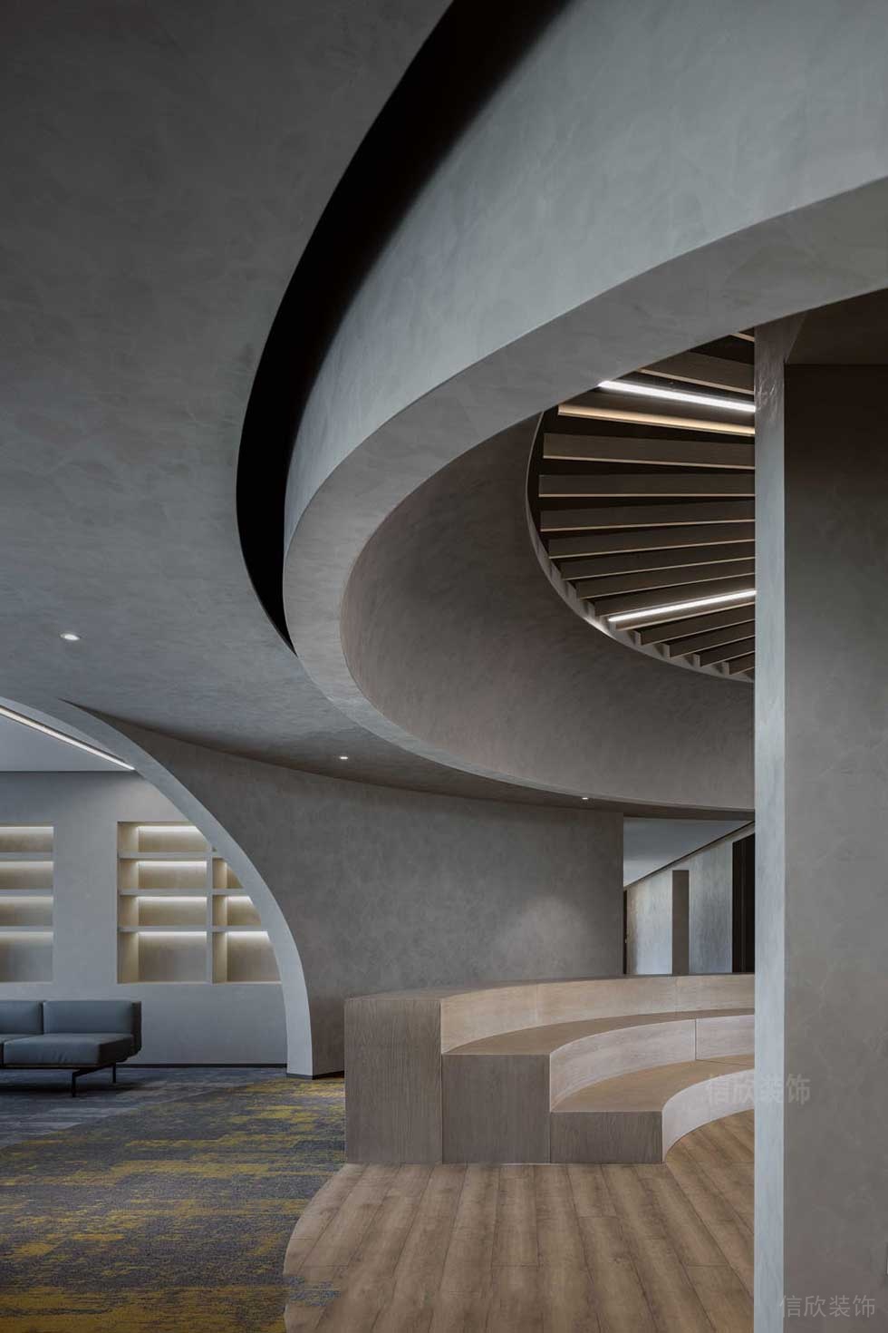 現(xiàn)代簡(jiǎn)約風(fēng)格商務(wù)公司空間階梯式休閑廳效果圖