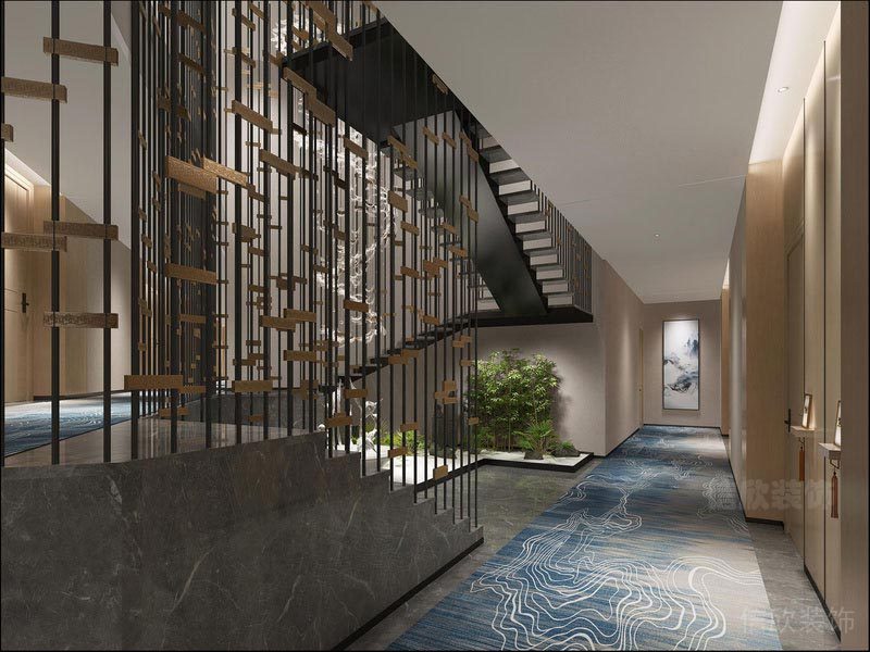 木質中式風鏤空天花創(chuàng)意過道設計圖辦公室過道