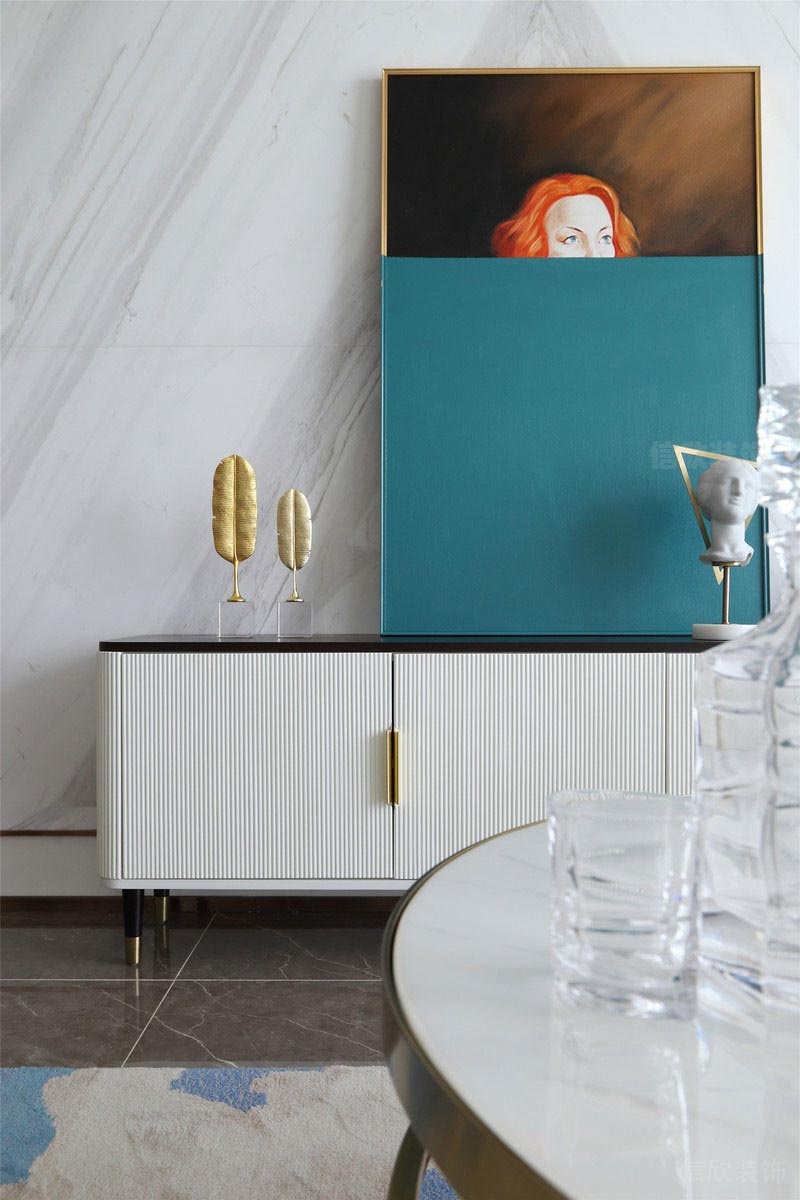 黑白撞色色調(diào)大理石鋪貼效果圖墻柜裝修圖客廳裝修