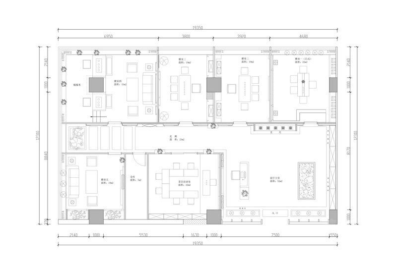 深圳羅湖餐飲茶室裝修設(shè)計圖平面布置圖