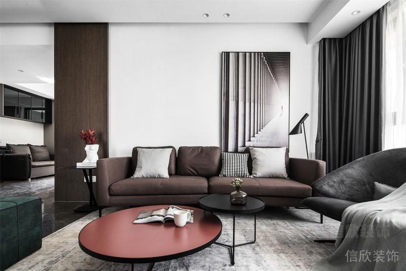 紅色木質(zhì)茶桌裝修設(shè)計布藝沙發(fā)裝修客廳簡約效果圖