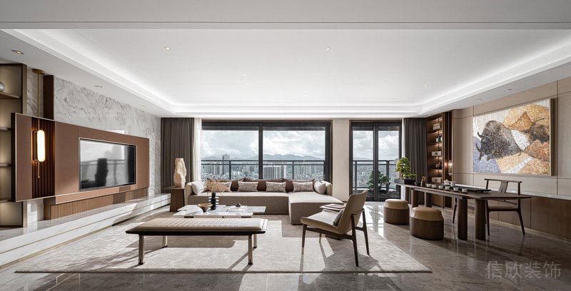 客廳裝修胡桃木電視墻