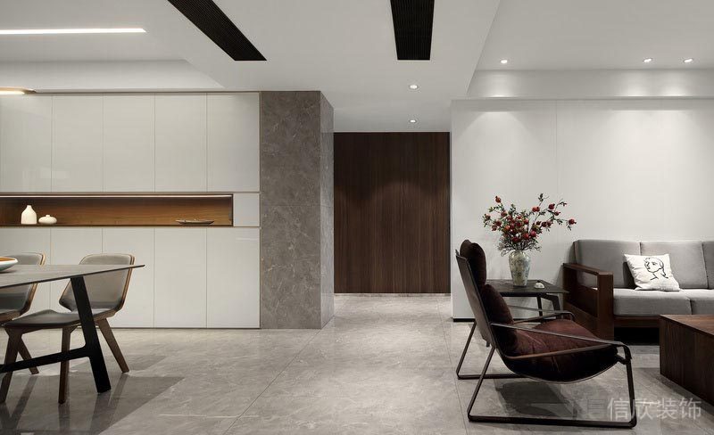 深圳龍華家庭新房全包裝修方案一層客餐廳一角