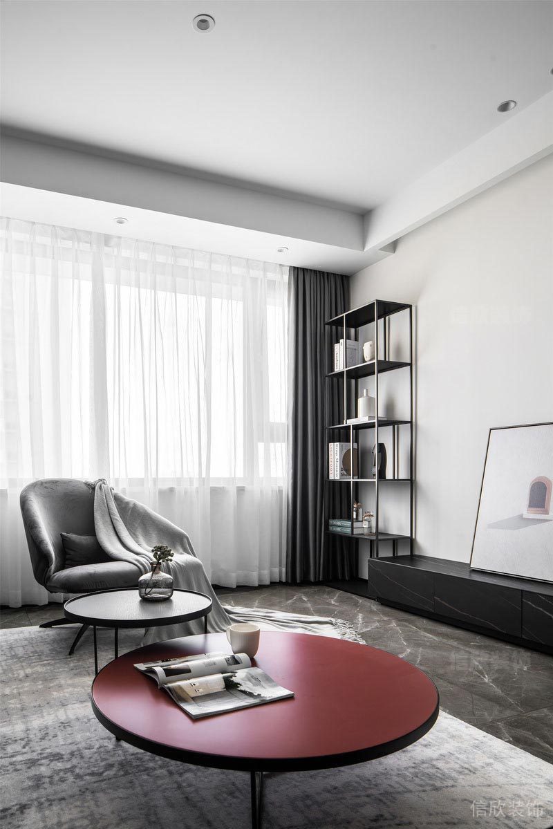 客廳裝修收納簡約墻柜現(xiàn)代地毯灰色調(diào)裝修效果圖通體簡約大平層效果圖